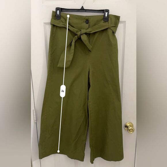 Iris & Ink Wide Leg Paperbag Pants Size 10 Green Made in Italy 100% Cotton - Picture 3 of 9